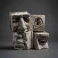 Face props set, 1:4 scale: eyes and nose, ear, mouth and eye pieces stacked, grey studio background