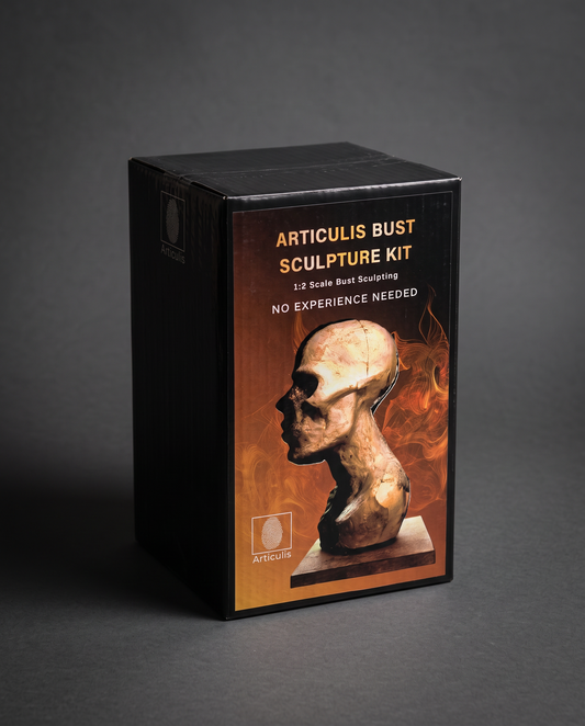 Articulis Bust Sculpture Kit box, 1:2 scale bust sculpting, grey studio background