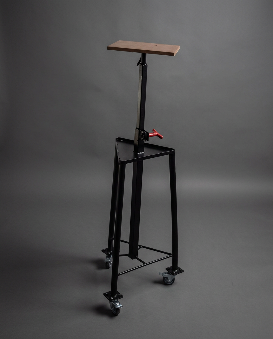 Articulis professional studio sculpture stand on wheels, grey studio background